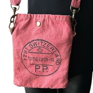 Swiss Theme Mini Mail Fabric Crossbody Bag Letter Print in Coral